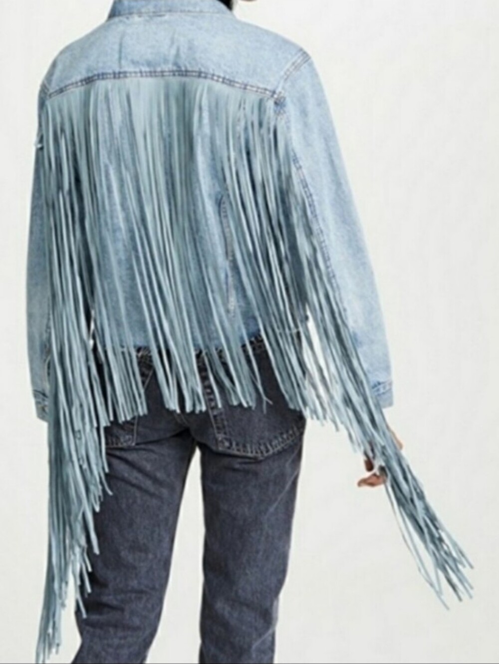 Levis Jacket Fringe Denim Light Wash Western Festival Boho Cowboy Small Size S - Picture 6 of 12
